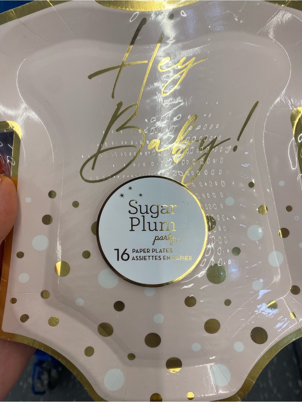 Sugar Plum Pink & Gold 'Hey Baby!' Party Paper Plates - 16 Pack